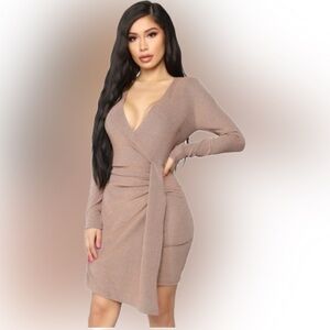 Fashion Nova XS Rose Gold Surplice Dress (NWT)